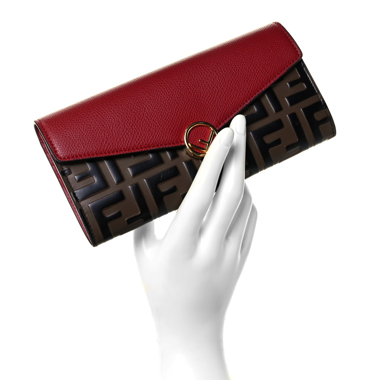 Vitello Cruise F is Fendi Bi-Color FF 1974 Embossed Continental Envelope Wallet Maya Black Fragola