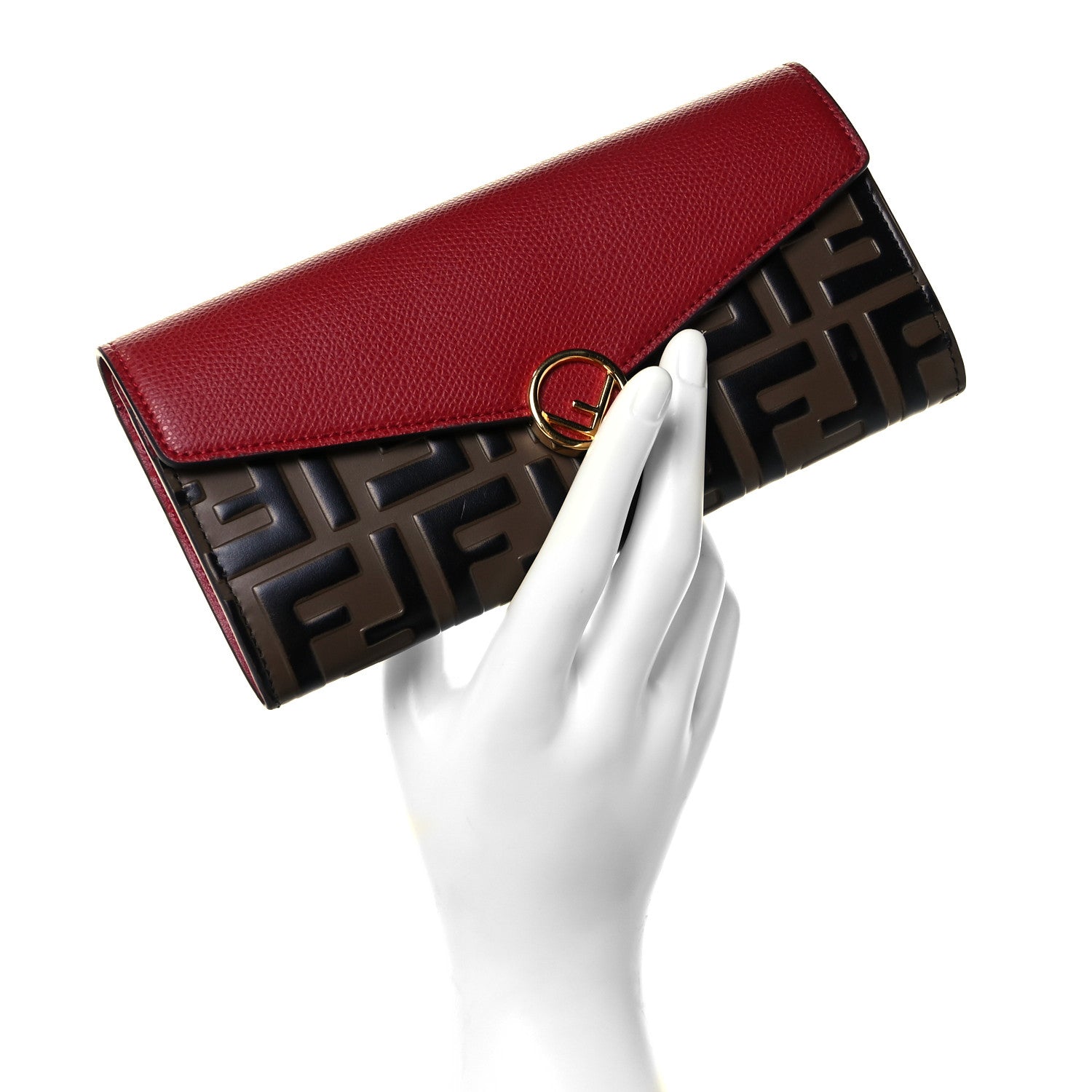 Fendi Vitello Cruise F is Fendi Bi-Color FF 1974 Embossed Continental Envelope Wallet Maya Black Fragola 2 of 7