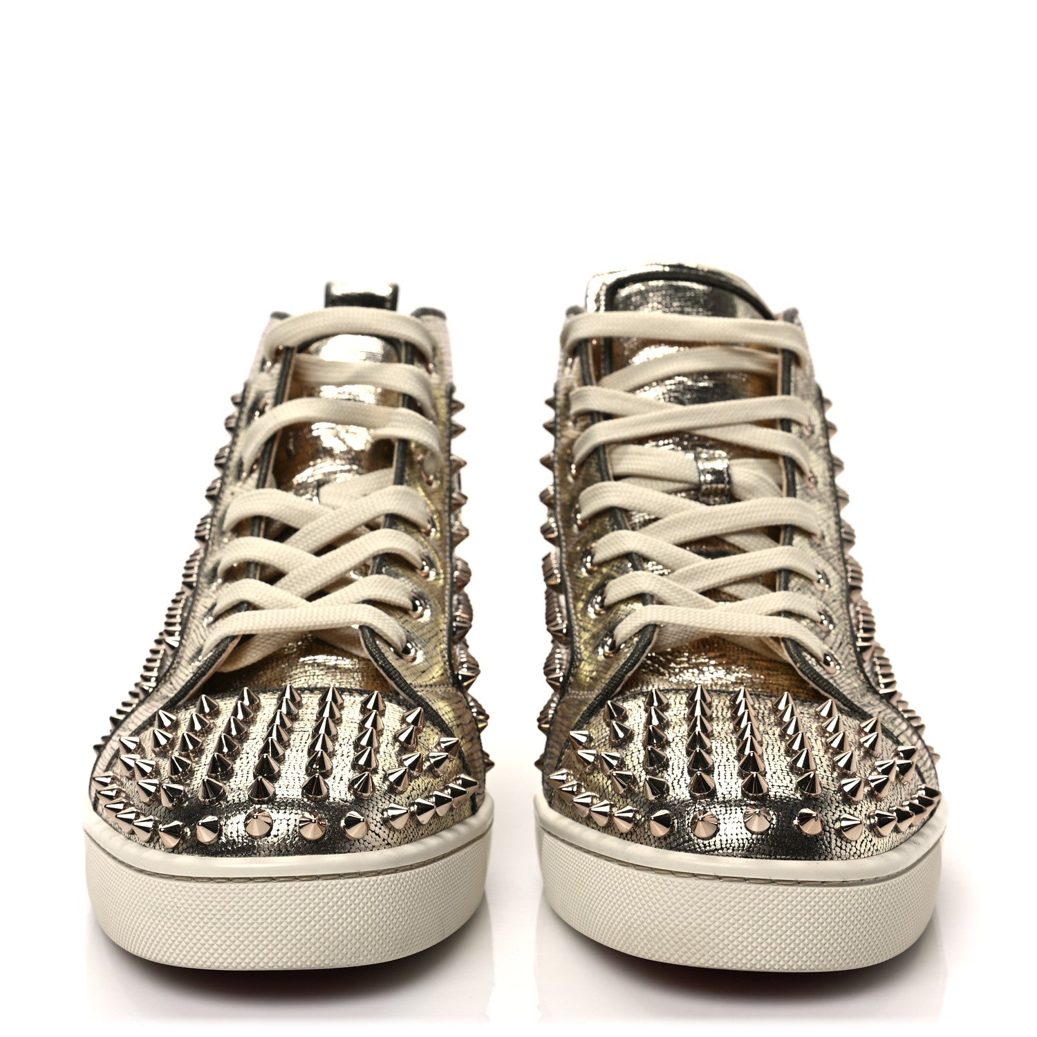 Christian Louboutin Laminato Dino Nappa Spikes Mens Louis Orlato Flat Sneakers 44 Platine 2 of 7