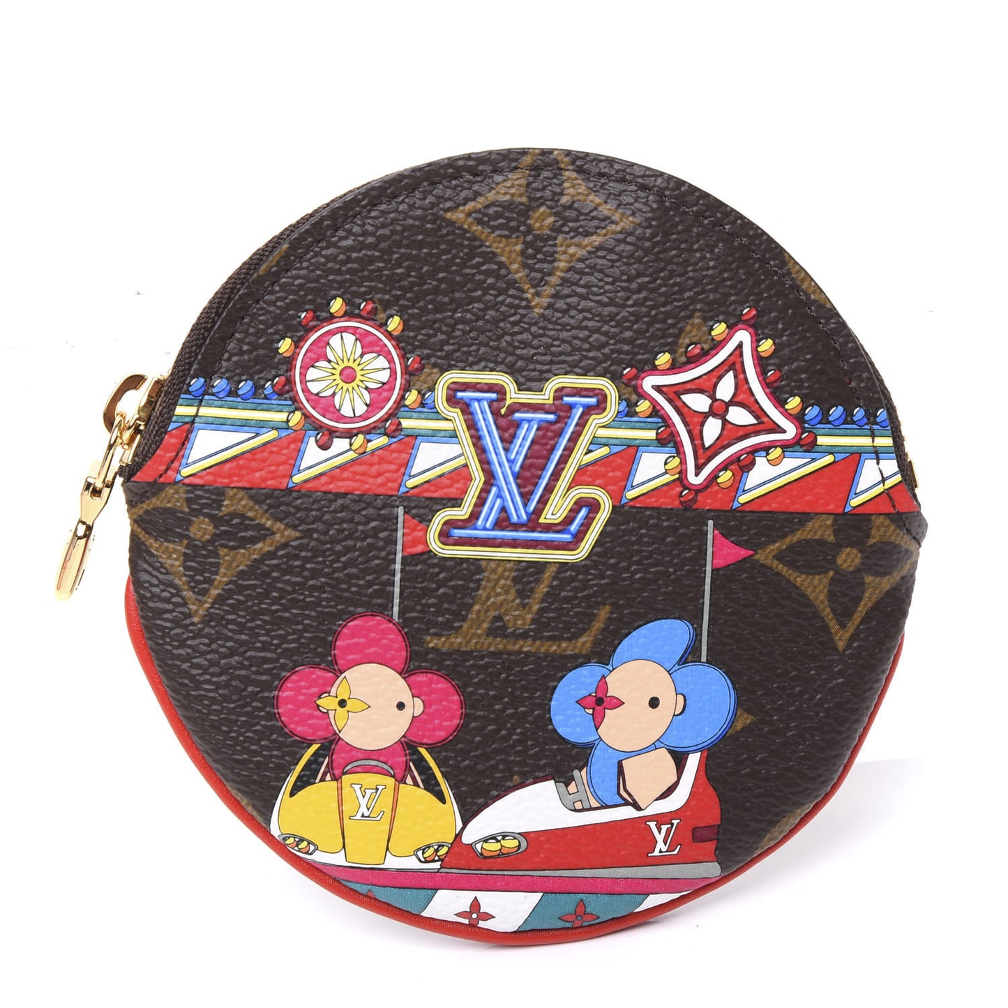 Monogram 2020 Christmas Animation Bumper Cars Round Coin Purse Coquelicot