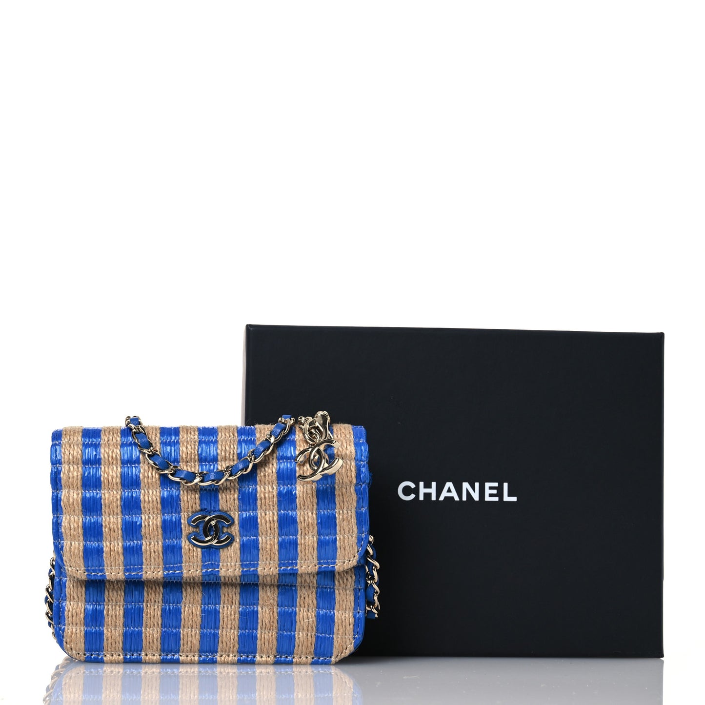 Raffia Jute Striped Belt Bag Blue Beige