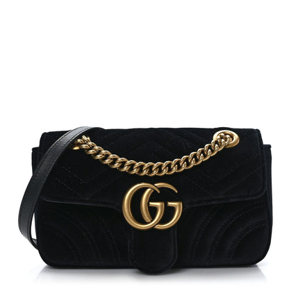 Gucci Velvet Matelasse Mini GG Marmont Shoulder Bag Black 1 of 9