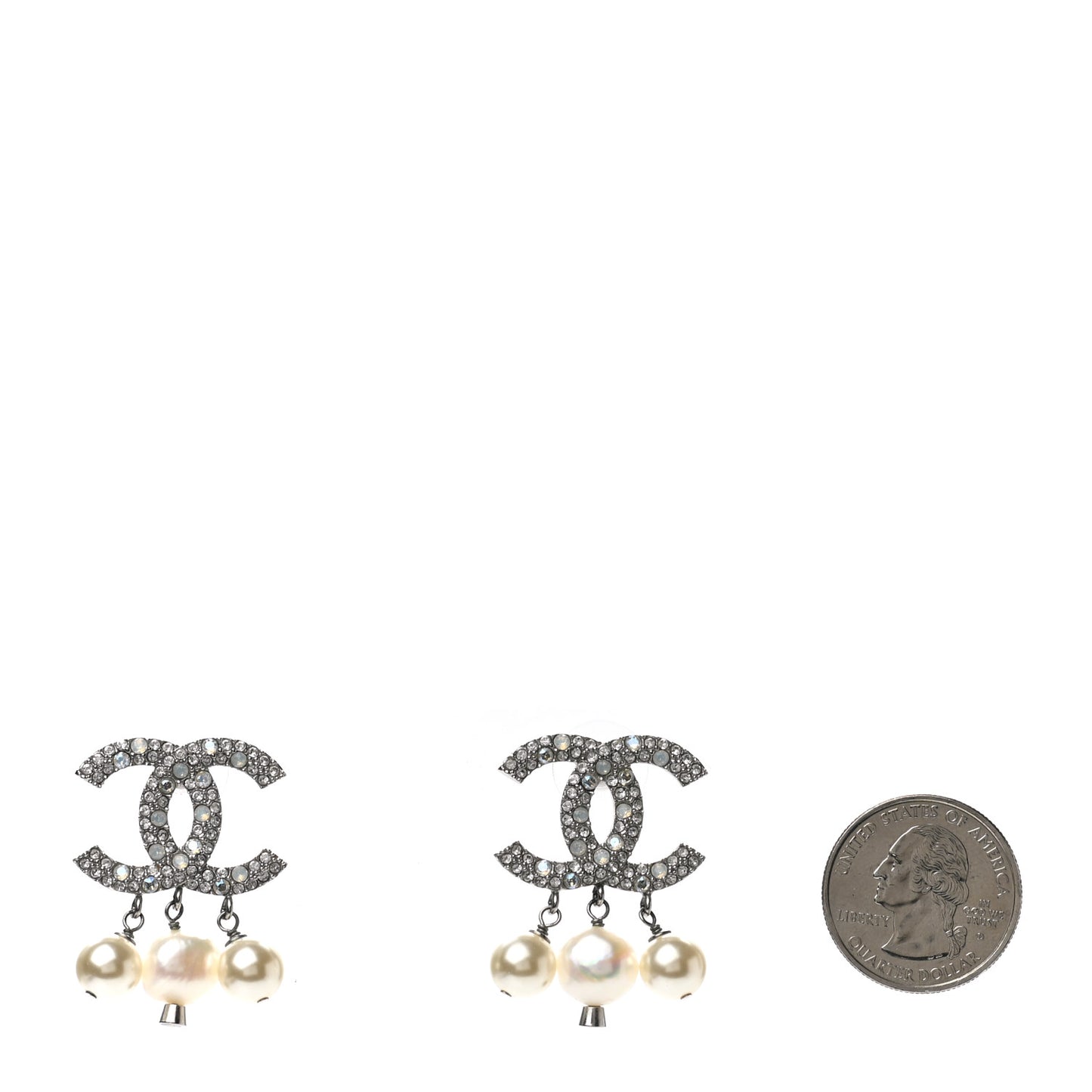 Crystal Pearl CC Drop Earrings Silver Pearly White