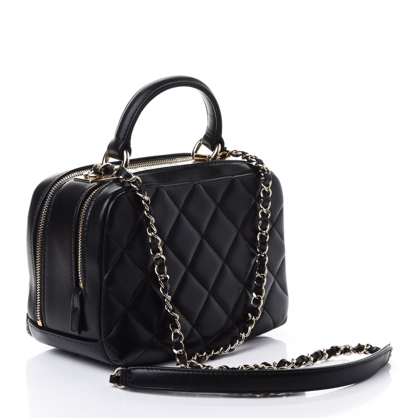 Lambskin Quilted Small Trendy CC Bowling Bag Black