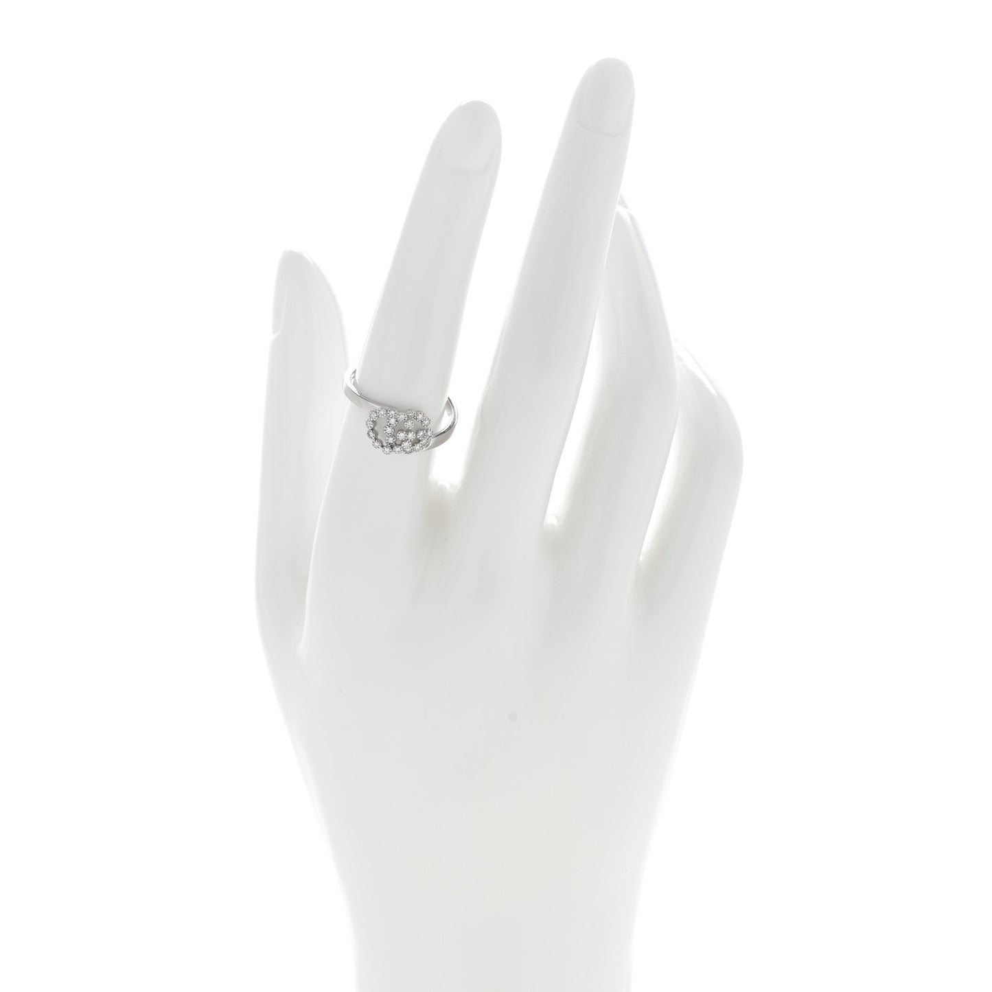 18K White Gold Diamond Running Double G Ring 54 6.75