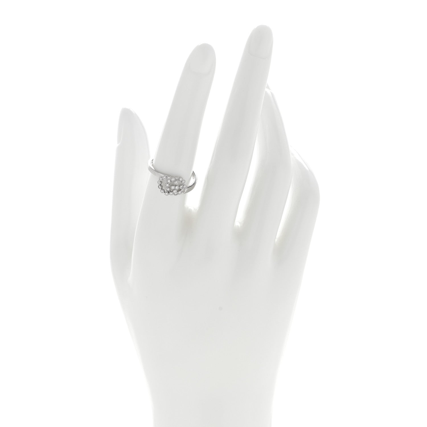 Gucci 18K White Gold Diamond Running Double G Ring 54 6.75 2 of 4