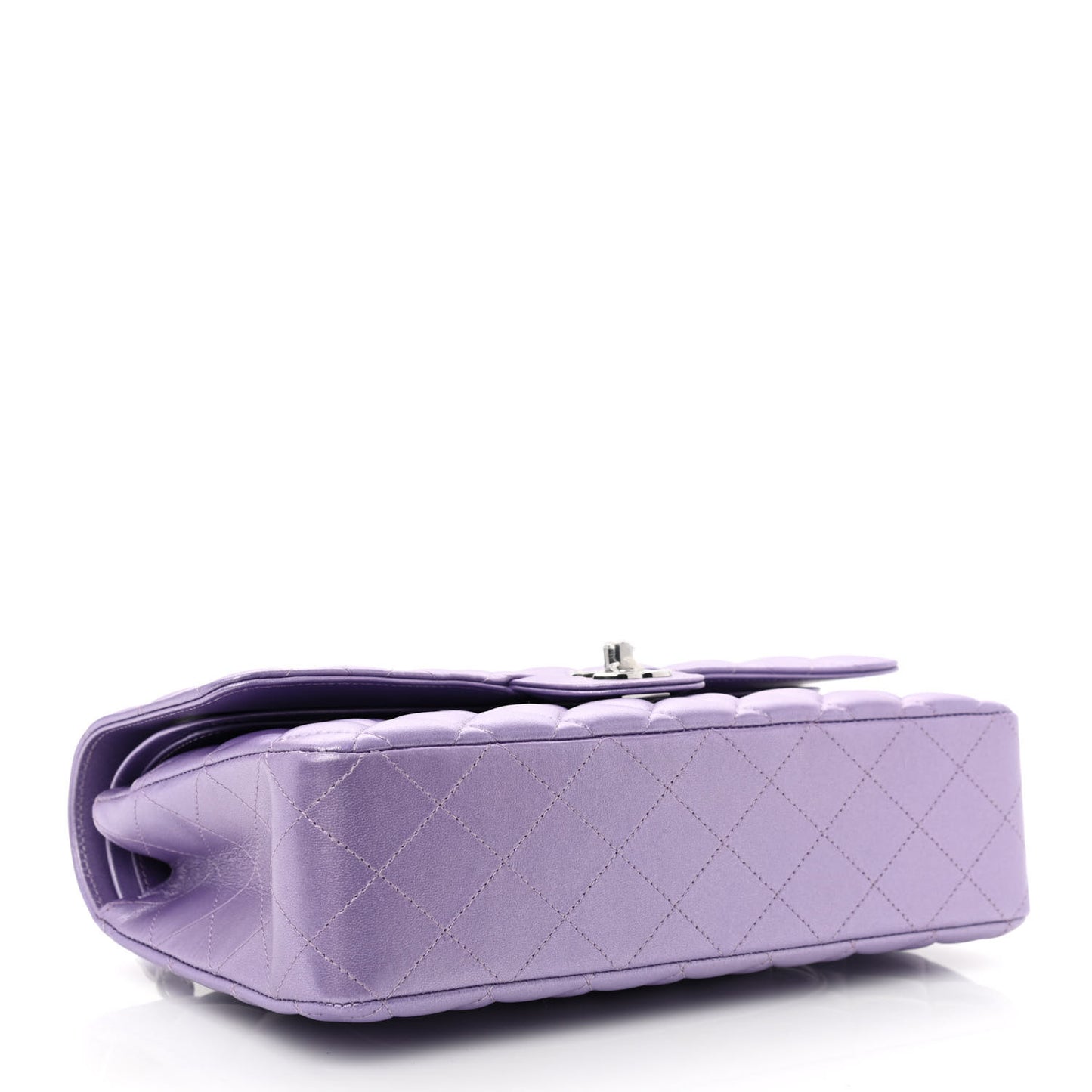 Iridescent Calfskin Quilted Medium Double Flap Purple