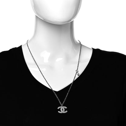Chanel Pearl Crystal CC Pendant Necklace Silver 2 of 5