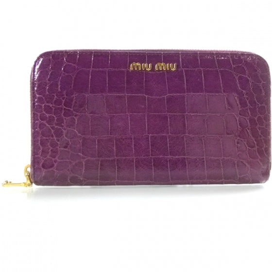Patent Crocodile Embossed Wallet Purple