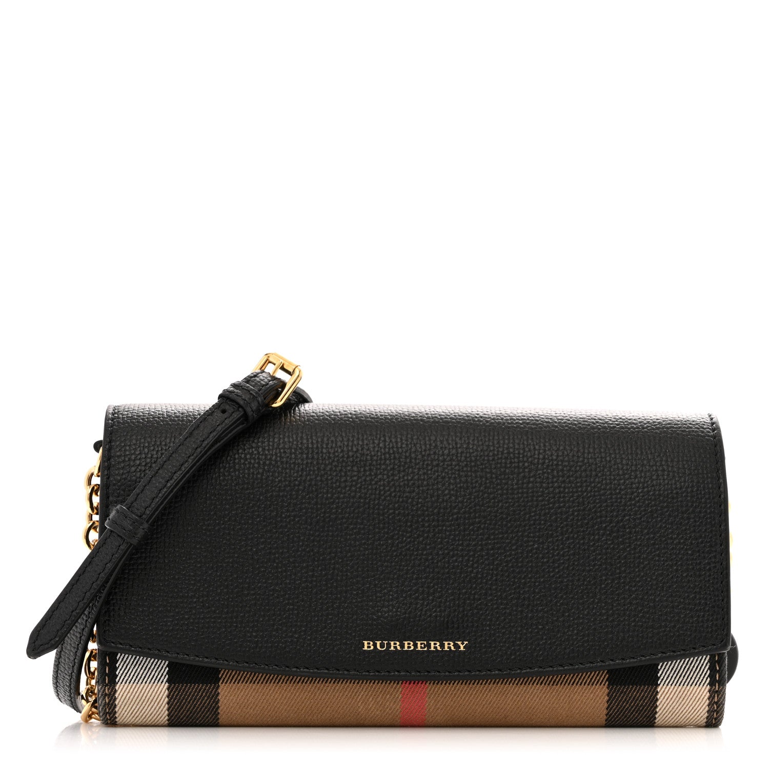 Burberry Grainy Calfskin House Check Henley Wallet On Chain Black 1 of 9
