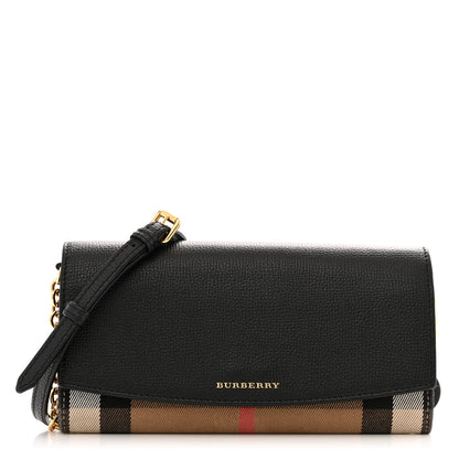 Burberry Grainy Calfskin House Check Henley Wallet On Chain Black 1 of 9