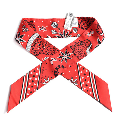 Hermes Silk Les Leopards Twilly Rouge Black White 1 of 3