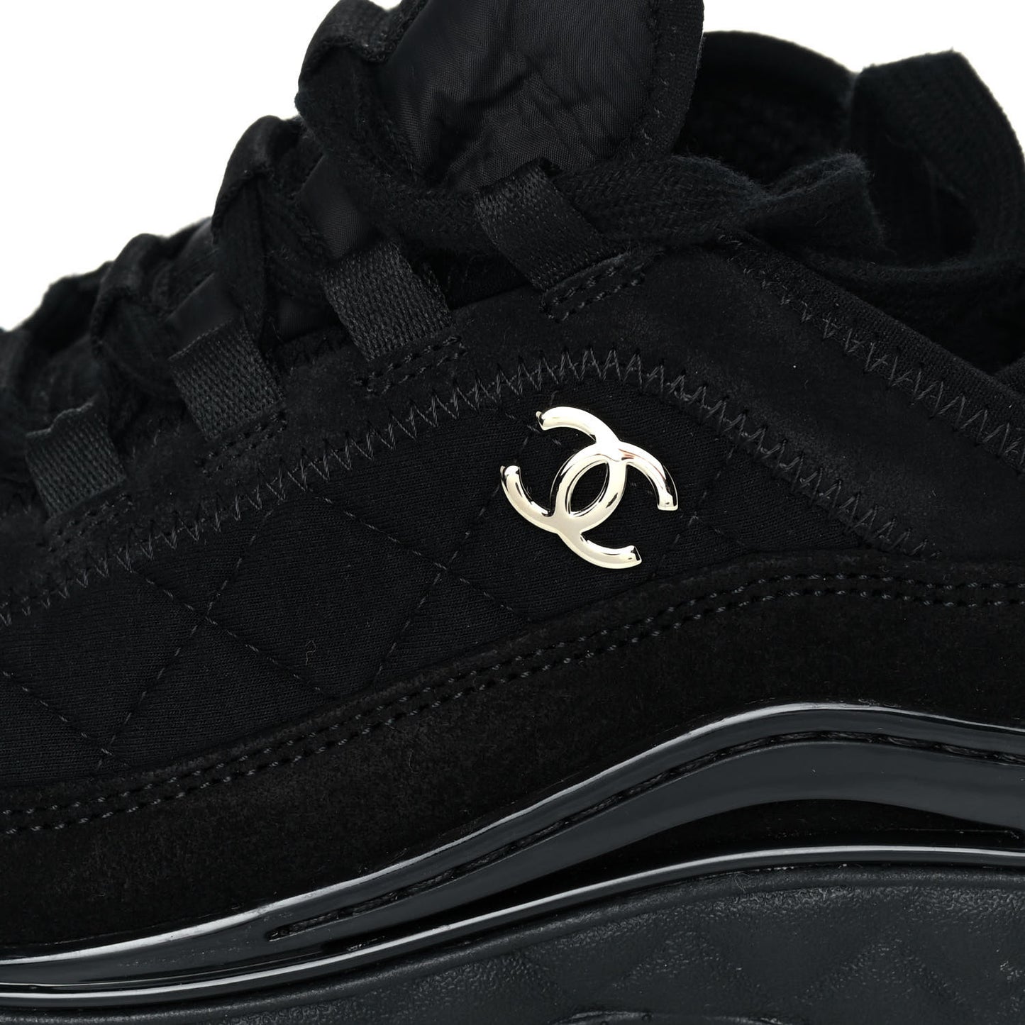 Suede Calfskin Mixed Fibers CC Sneakers 37.5 Black Dark Grey