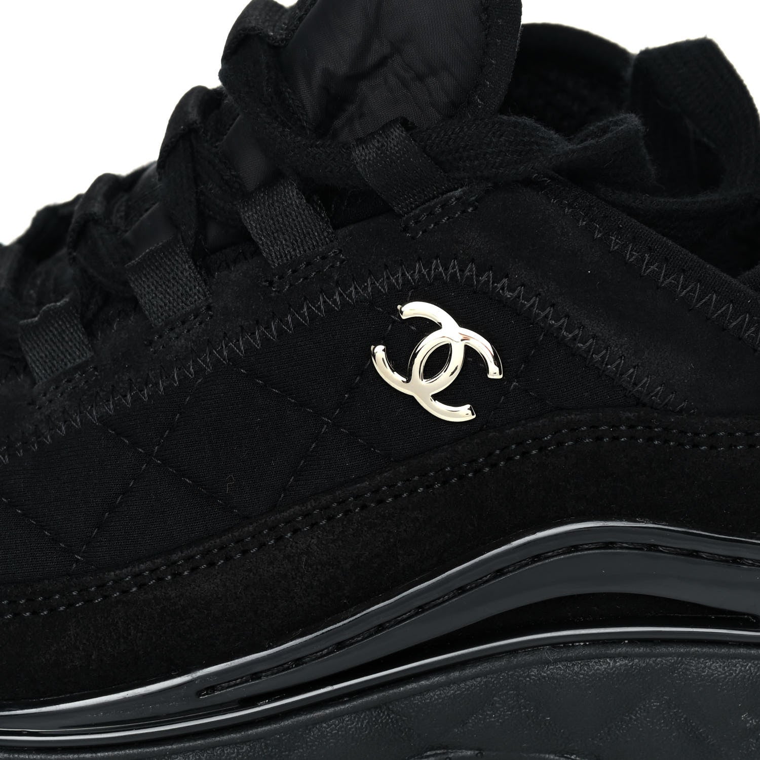 Chanel Suede Calfskin Mixed Fibers CC Sneakers 37.5 Black Dark Grey 8 of 11