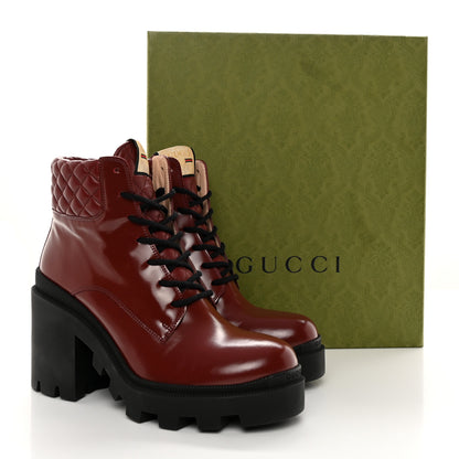 Gucci Magnum Calfskin Nappa Quilted Lace Up Ankle Boots 40.5 Garnet Red 14 of 14