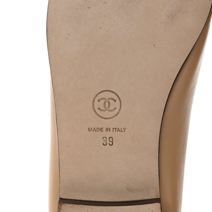 Chanel Lambskin Cap Toe CC Ballerina Flats 39 Beige Black 6 of 9