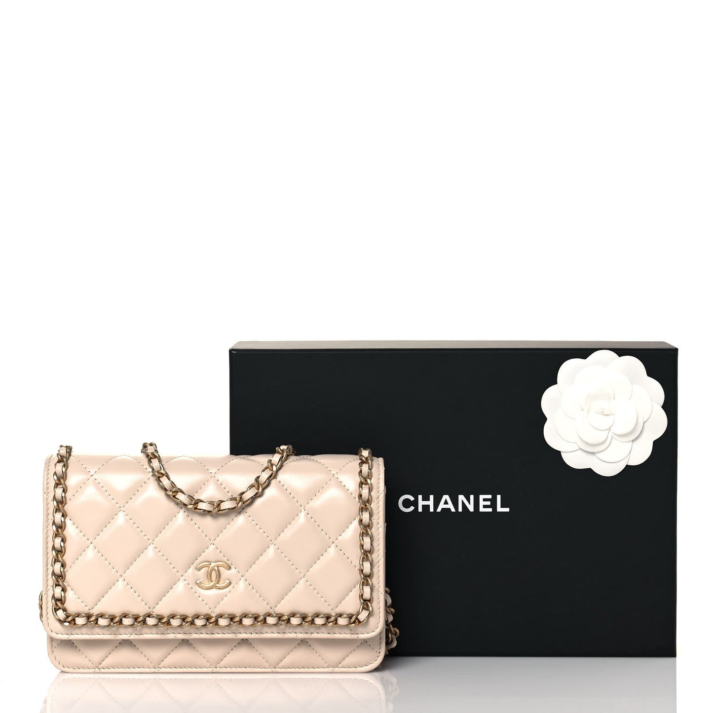 Lambskin Quilted Chain Around Wallet On Chain WOC Beige