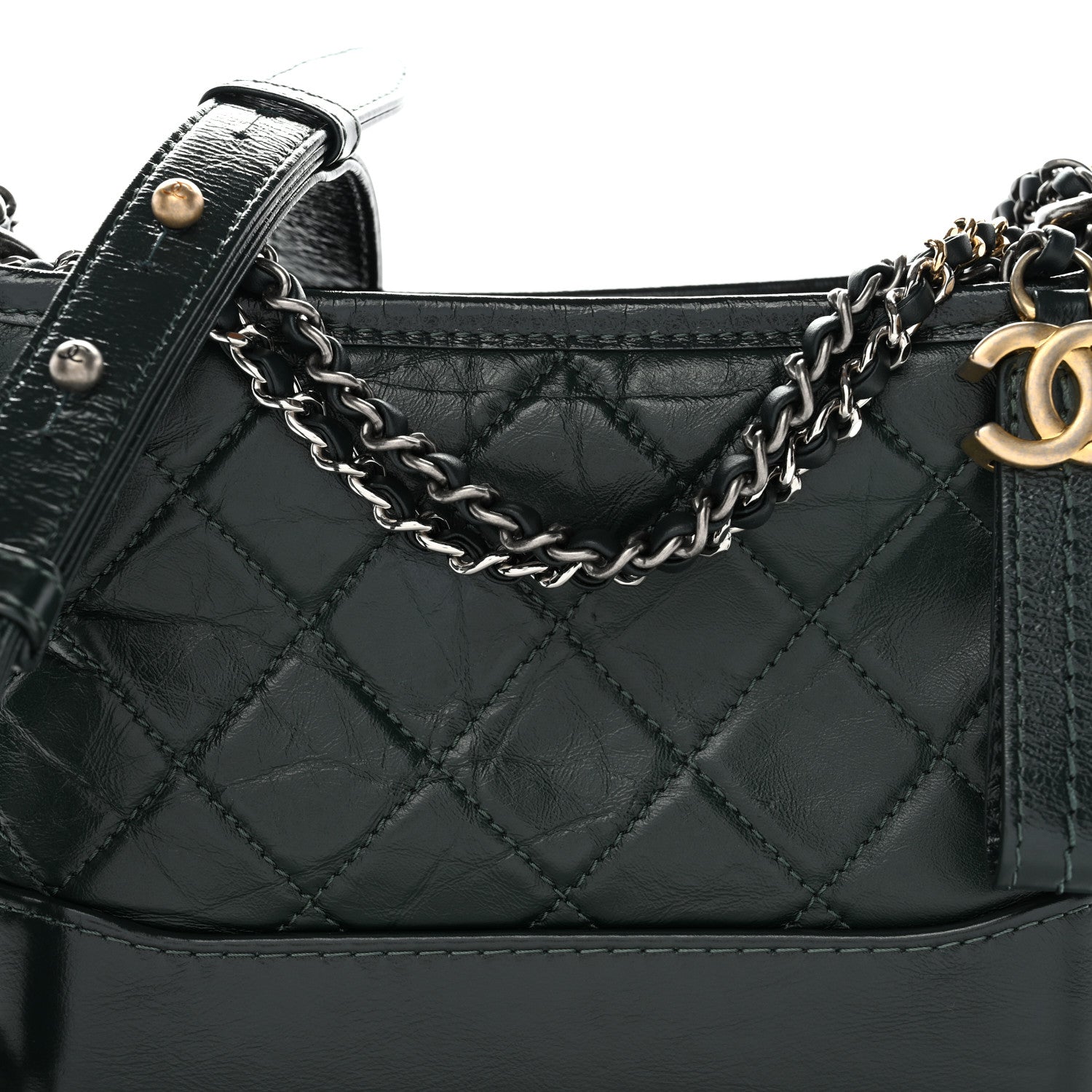 Chanel Aged Calfskin Quilted Small Gabrielle Hobo Dark Green 9 of 13