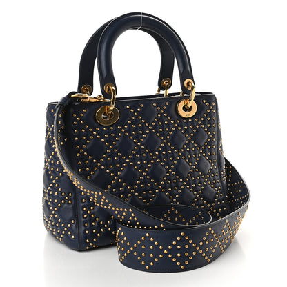 Christian Dior Calfskin Cannage Studded Medium Supple Lady Dior Navy 2 of 8