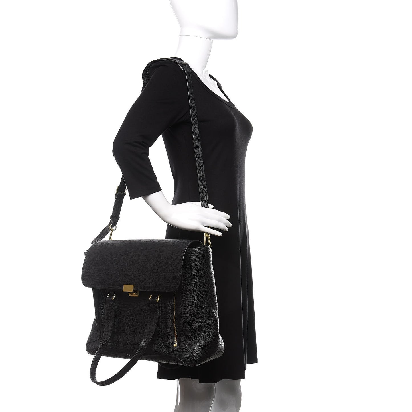 3.1 Textured Calfskin Large Pashli Satchel Black