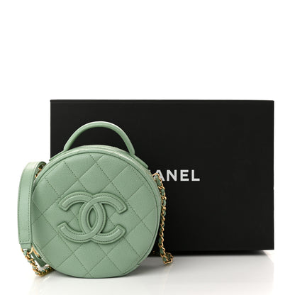 Chanel Caviar Quilted Small Round Vanity With Chain Light Green 11 of 11
