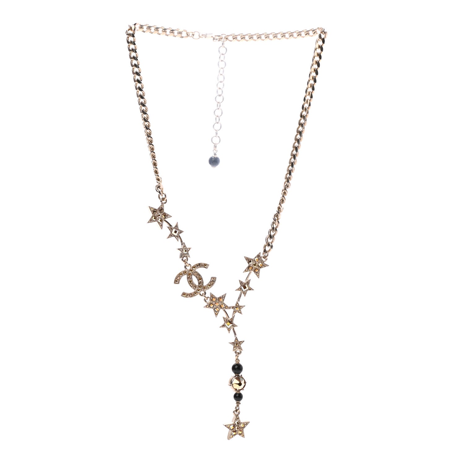 Chanel Crystal Pearl CC Star Necklace Gold Orange 3 of 5
