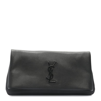 Saint Laurent Grain De Poudre West Hollywood Monogram Fold Over Clutch Black 1 of 8