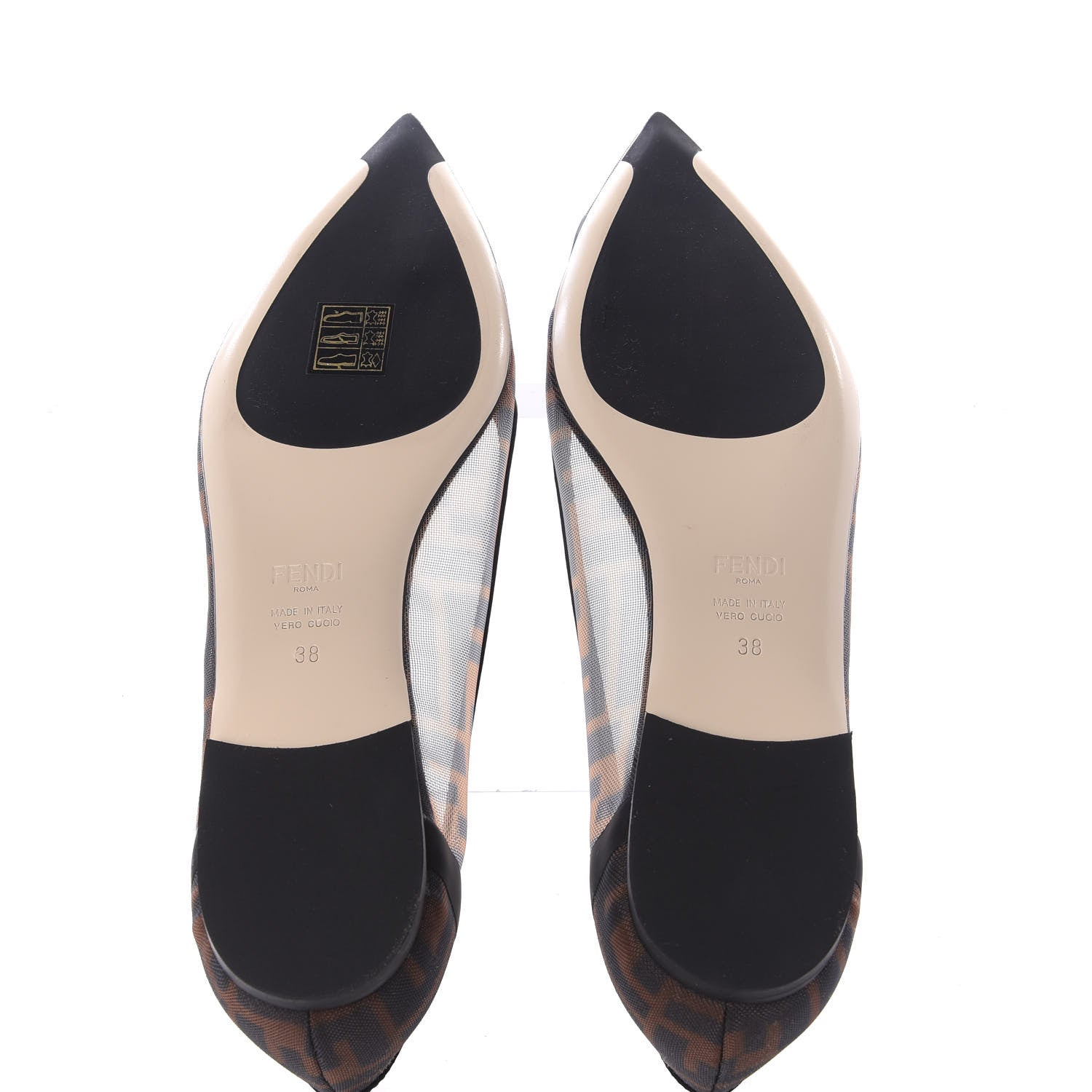 Fendi Mesh FF Skimmer Ballerina Flats 38 Tobacco Moro Black 6 of 10