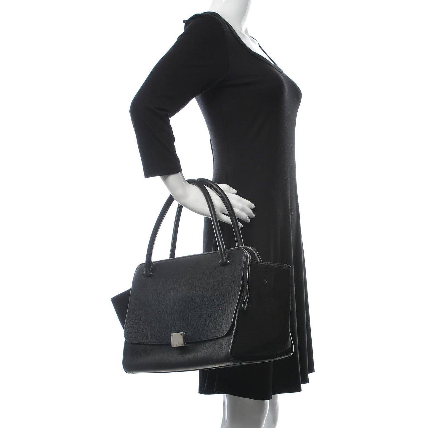Drummed Calfskin Suede Double Zip Trapeze Black