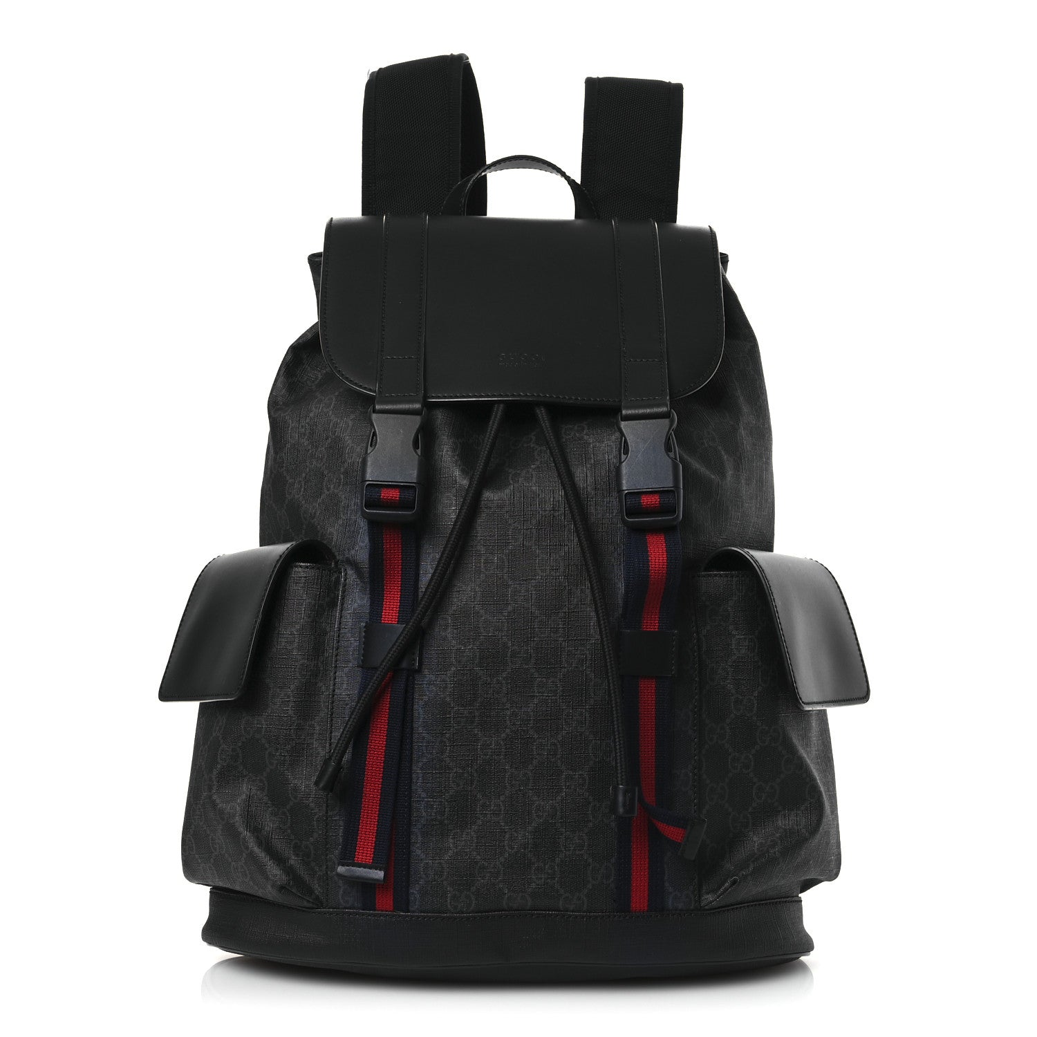 Gucci Soft GG Supreme Monogram Calfskin Web Double Buckle Backpack Black 1 of 13