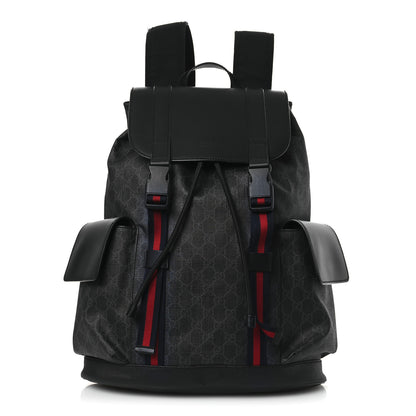 Gucci Soft GG Supreme Monogram Calfskin Web Double Buckle Backpack Black 1 of 13