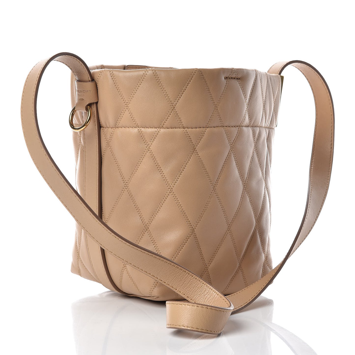 Lambskin Quilted Mini GV Bucket Bag Beige Camel