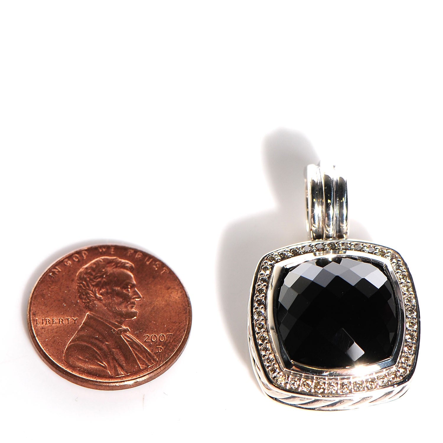 David Yurman Sterling Silver Pave Diamond 14mm Black Onyx Albion Enhancer Pendant 8 of 12