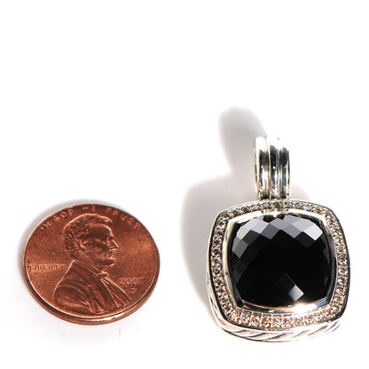 David Yurman Sterling Silver Pave Diamond 14mm Black Onyx Albion Enhancer Pendant 8 of 12