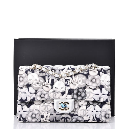Chanel Nylon Quilted Medium Cat Emoticon Double Flap Navy Grey Ecru 9 of 9