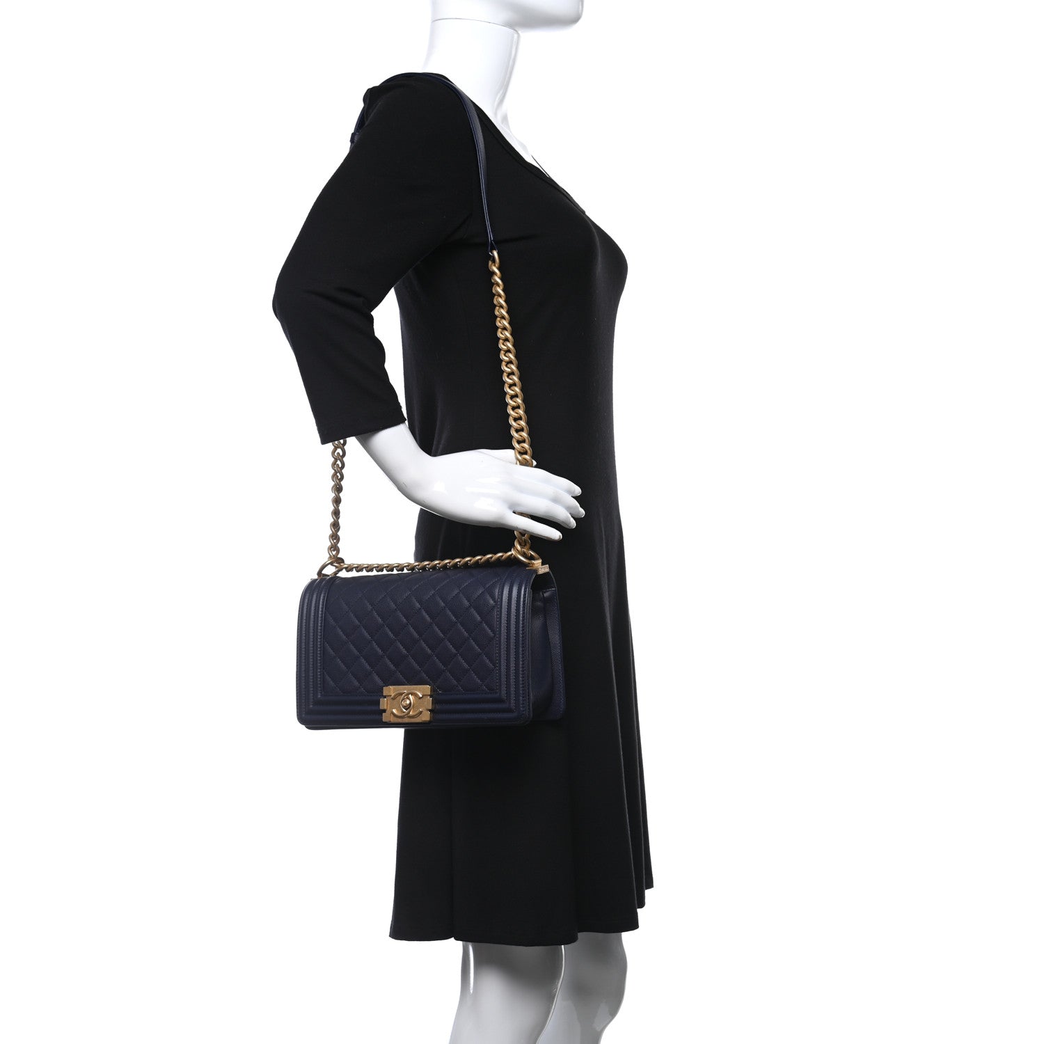 Chanel Caviar Quilted Medium Boy Flap Navy 2 of 10