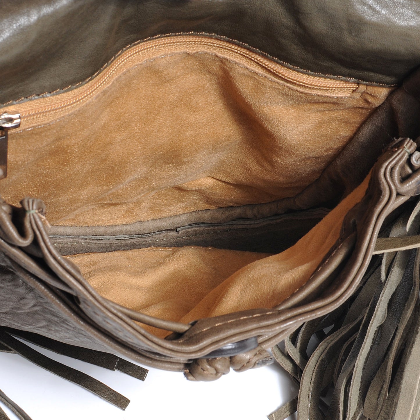 Python Grained Adele Fringe Shoulder Bag Brown