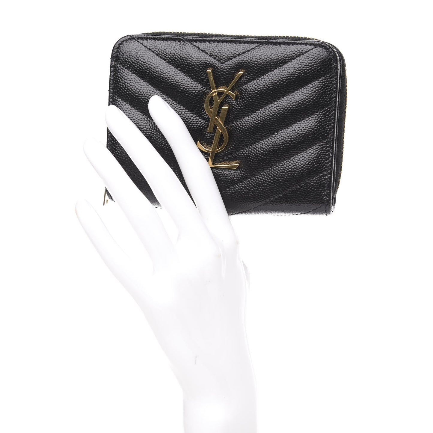 Grain De Poudre Matelasse Chevron Monogram Compact Zip Around Wallet Black