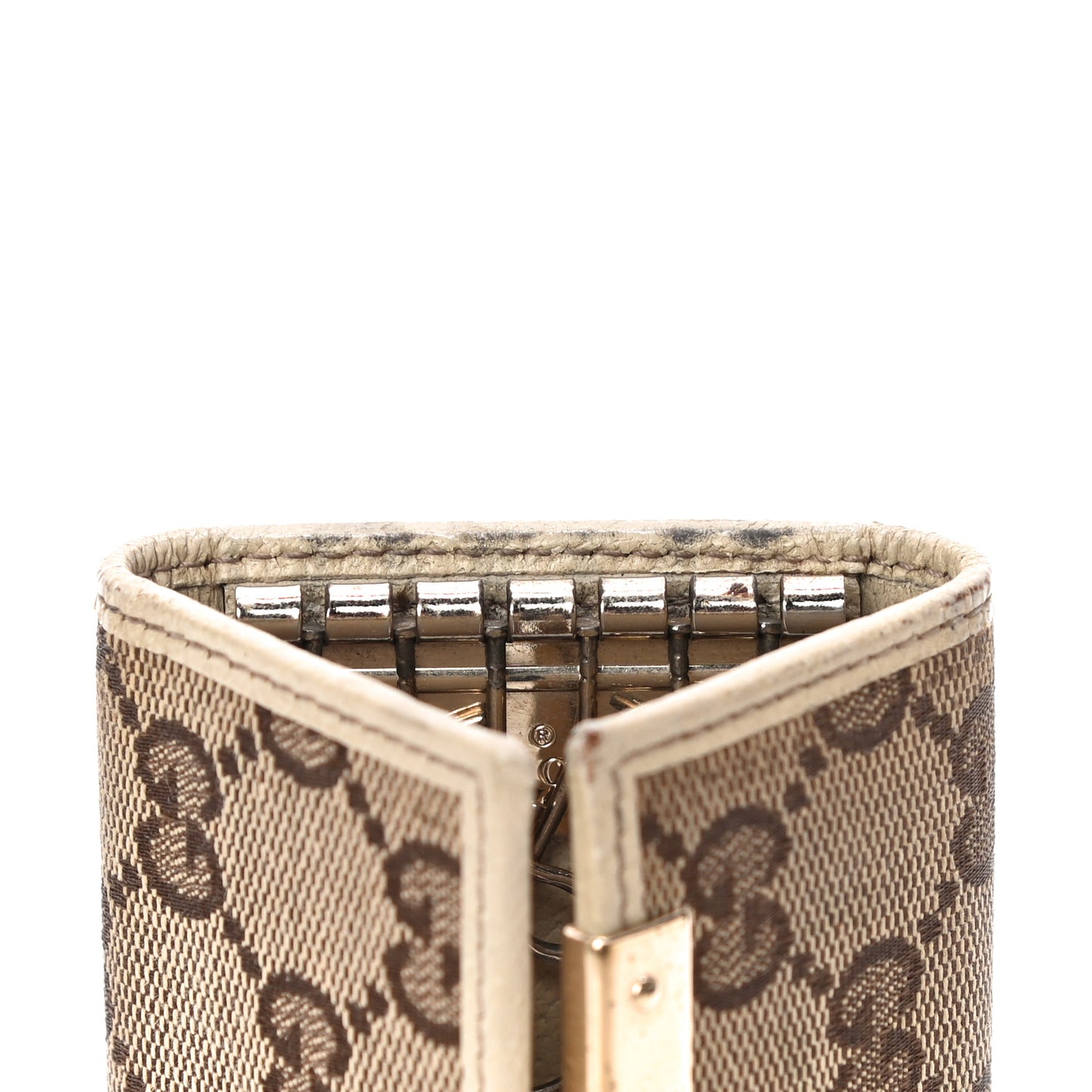 Monogram Textured Calfskin Metal Bar 6 Key Holder Case Beige Ebony Off White