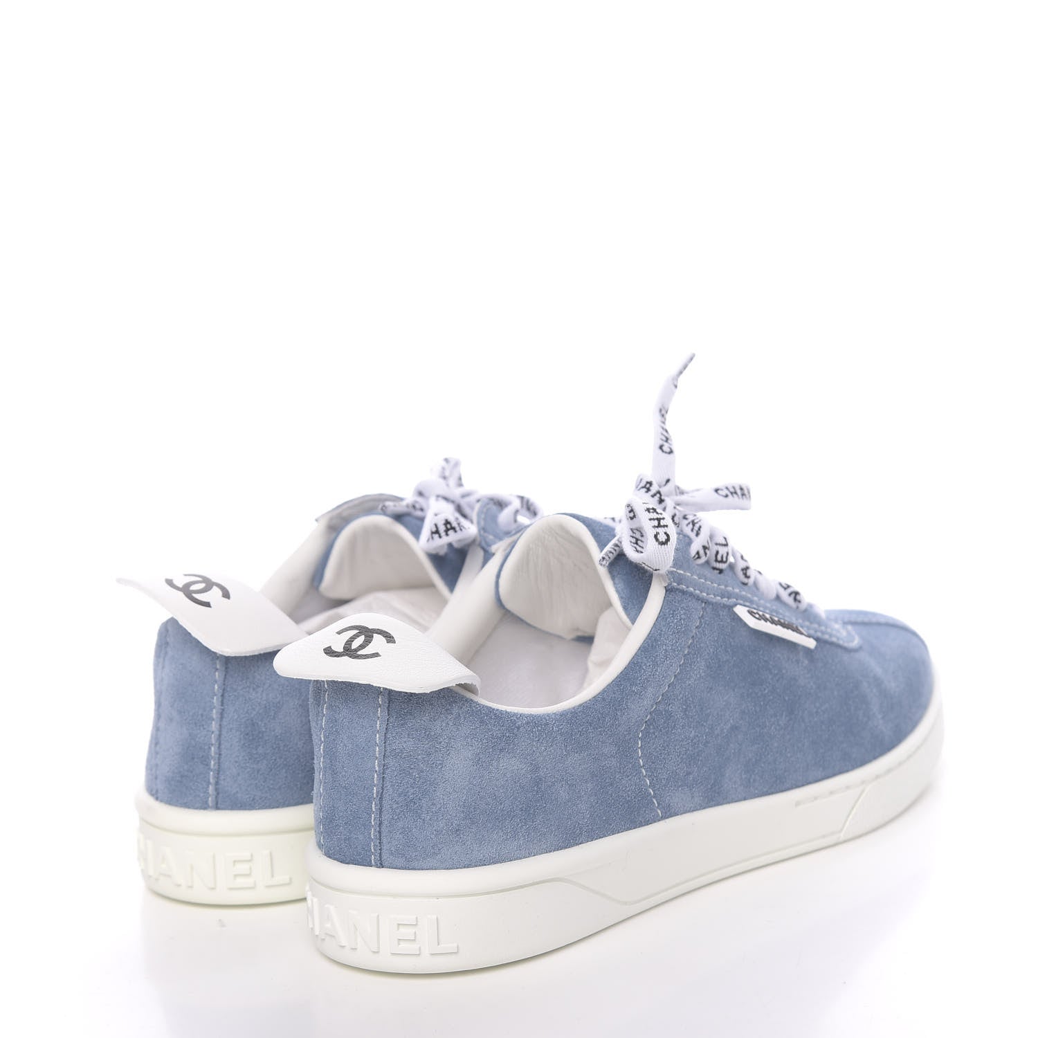 Chanel Suede Calfskin Sneakers 37.5 Light Blue 4 of 9