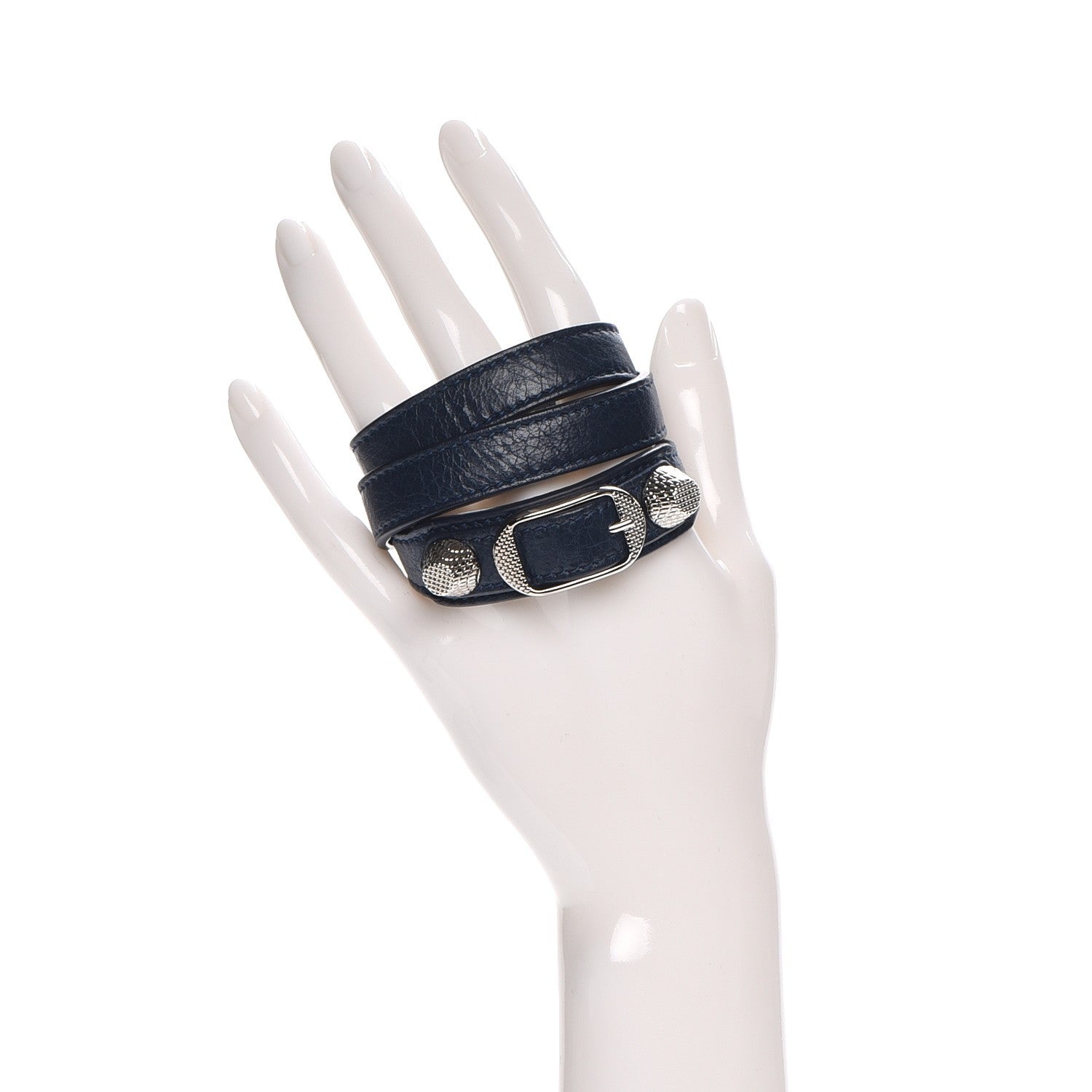Balenciaga Agneau Arena Giant 12 Silver Hardware Triple Tour Bracelet S Bleu Obscur 2 of 16