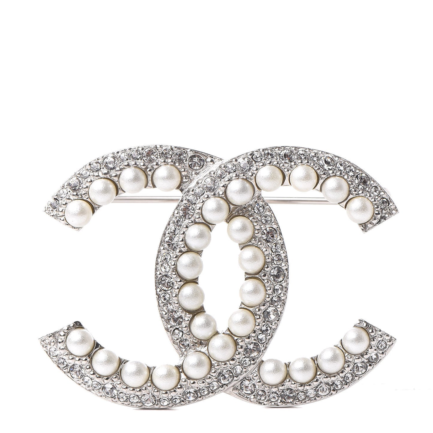 Pearl Crystal CC Snow Palace Brooch Silver