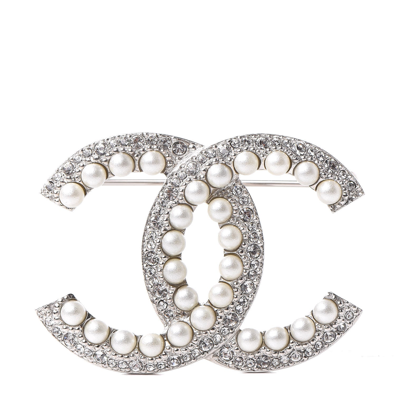 Chanel Pearl Crystal CC Snow Palace Brooch Silver 1 of 5