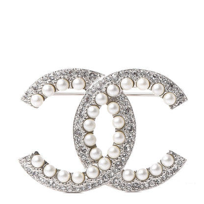 Chanel Pearl Crystal CC Snow Palace Brooch Silver 1 of 5
