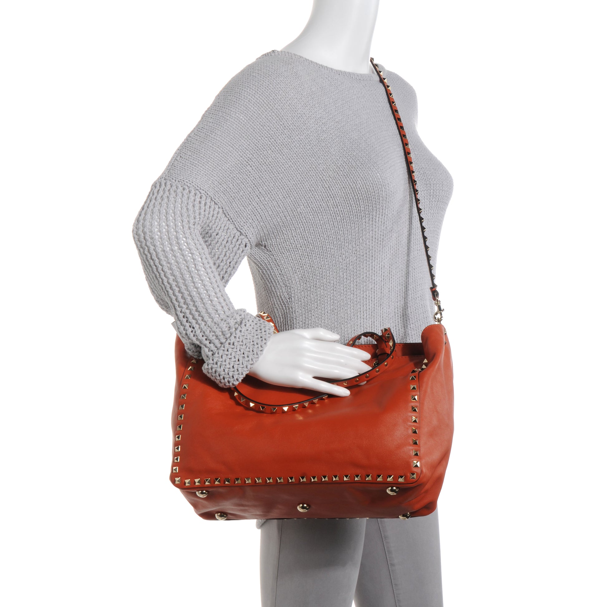 Valentino Garavani Vitello Medium Rockstud Tote English Red 2 of 10