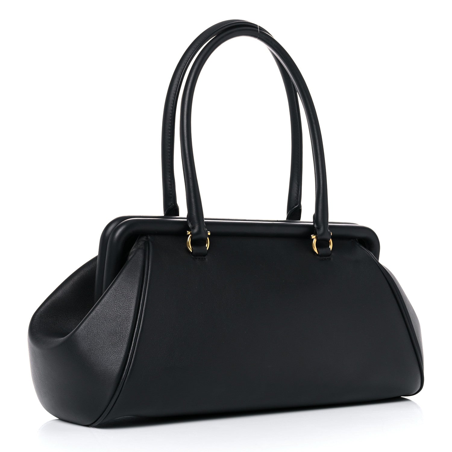 Salvatore Ferragamo Calfskin Frame Satchel Black 3 of 12