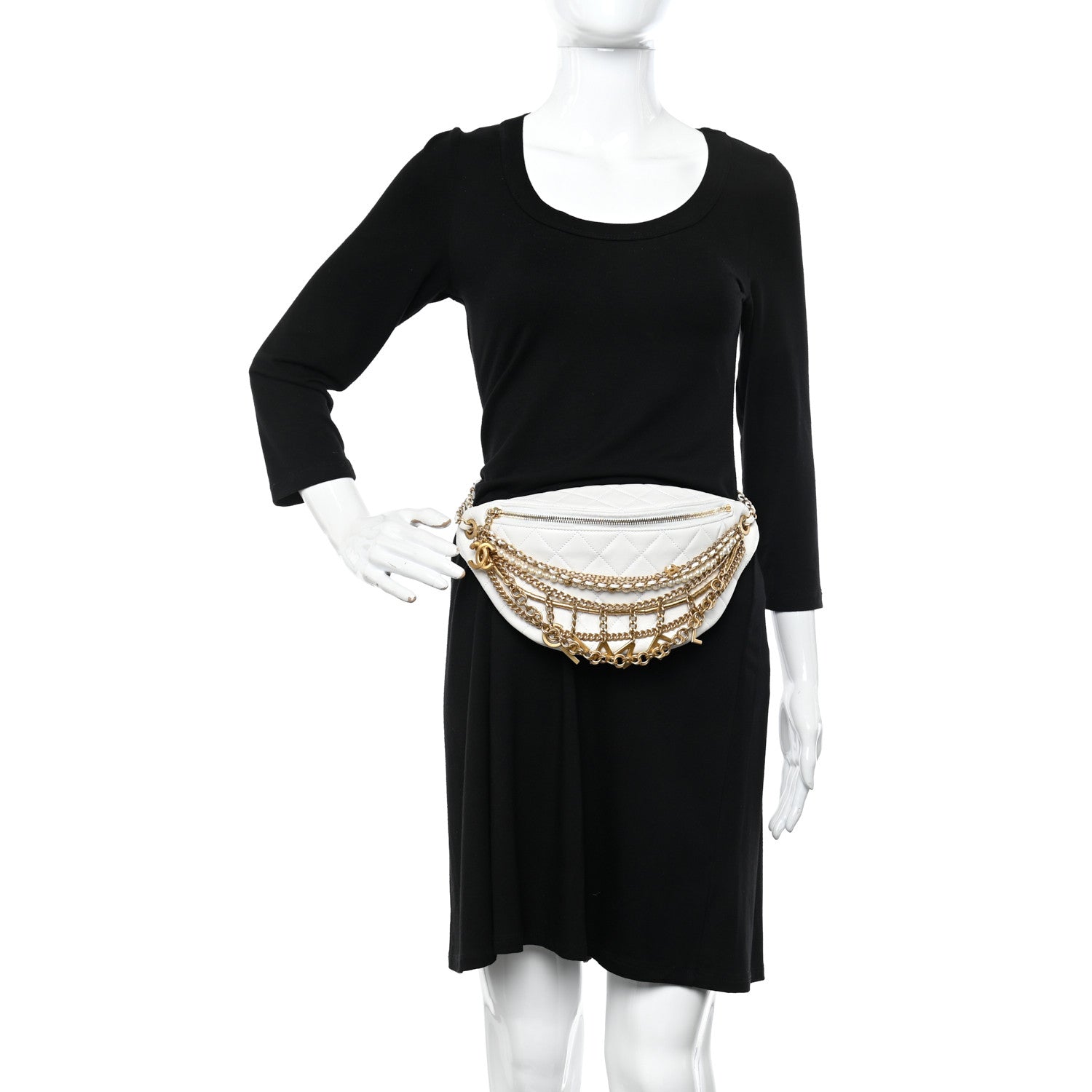 Chanel Lambskin Quilted All About Chains Waist Belt Bag White 3 of 12