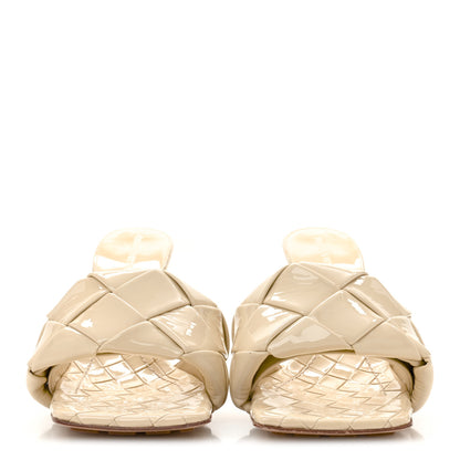 Bottega Veneta Ultra Gloss Patent Maxi Intrecciato Lido 90mm Mule Sandals 38.5 Beige 3 of 10