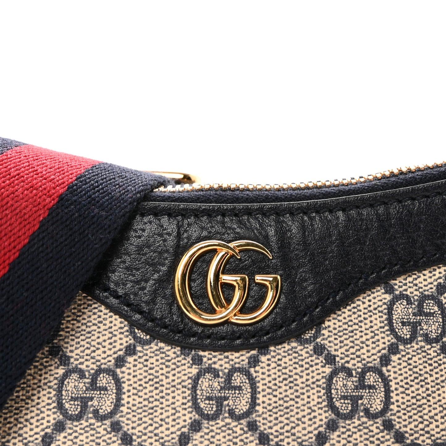 GG Supreme Monogram Textured Dollar Calfskin Web Small Ophidia GG Handbag Beige Blue Beige Blue