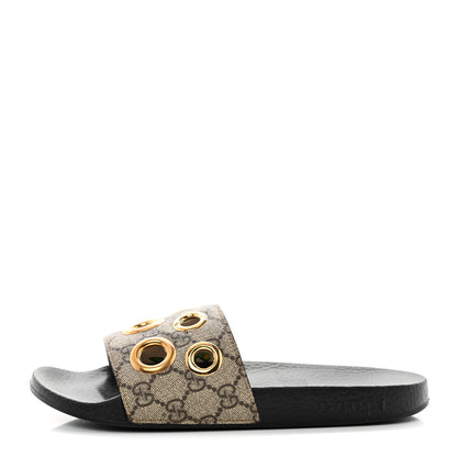 Gucci GG Supreme Monogram Slide Sandals 38 Beige 1 of 9